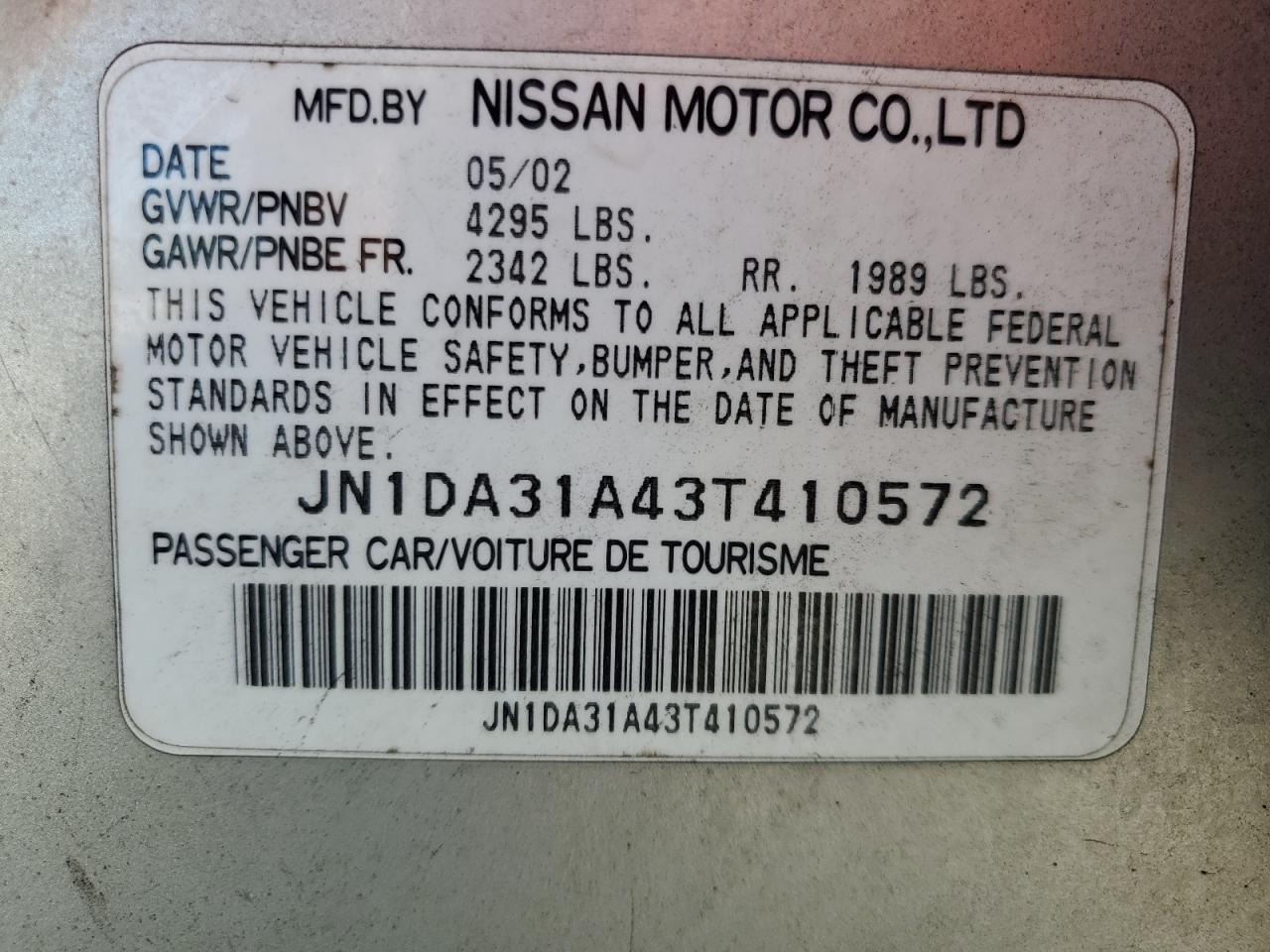 2003 Nissan Maxima Gle VIN: JN1DA31A43T410572 Lot: 78609424