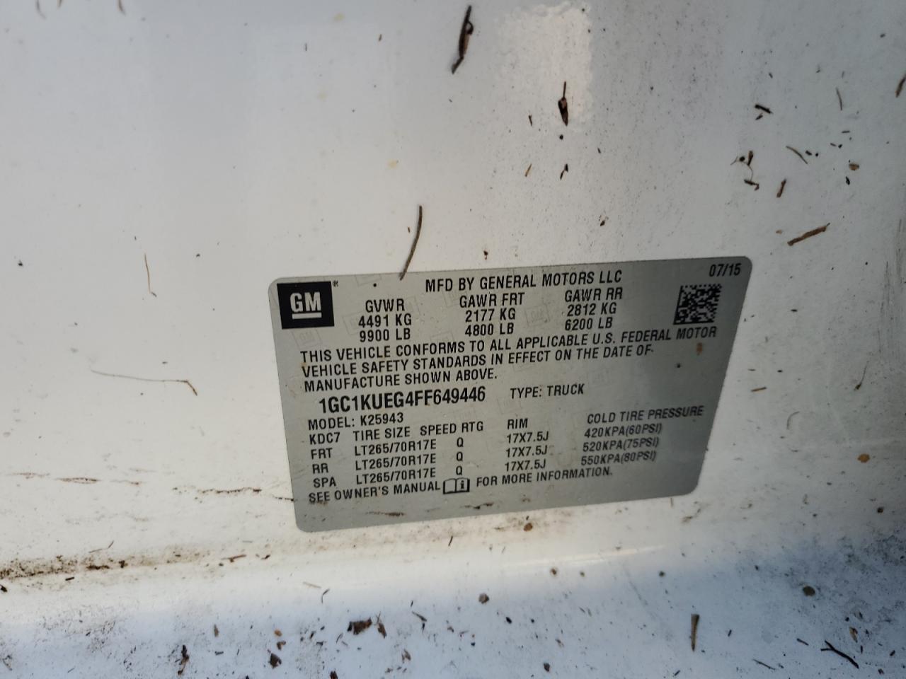 2015 Chevrolet Silverado K2500 Heavy Duty VIN: 1GC1KUEG4FF649446 Lot: 77093784