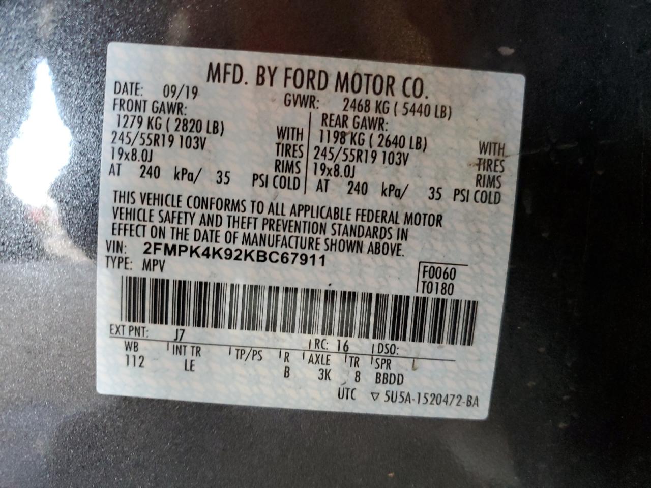 2FMPK4K92KBC67911 2019 Ford Edge Titanium