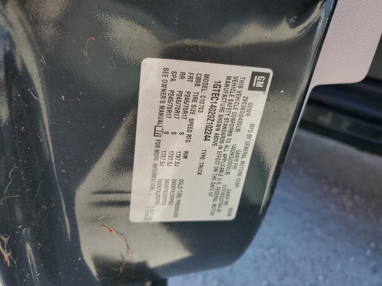 2009 GMC Sierra C1500 VIN: 1GTEC14029Z102244 Lot: 76103694