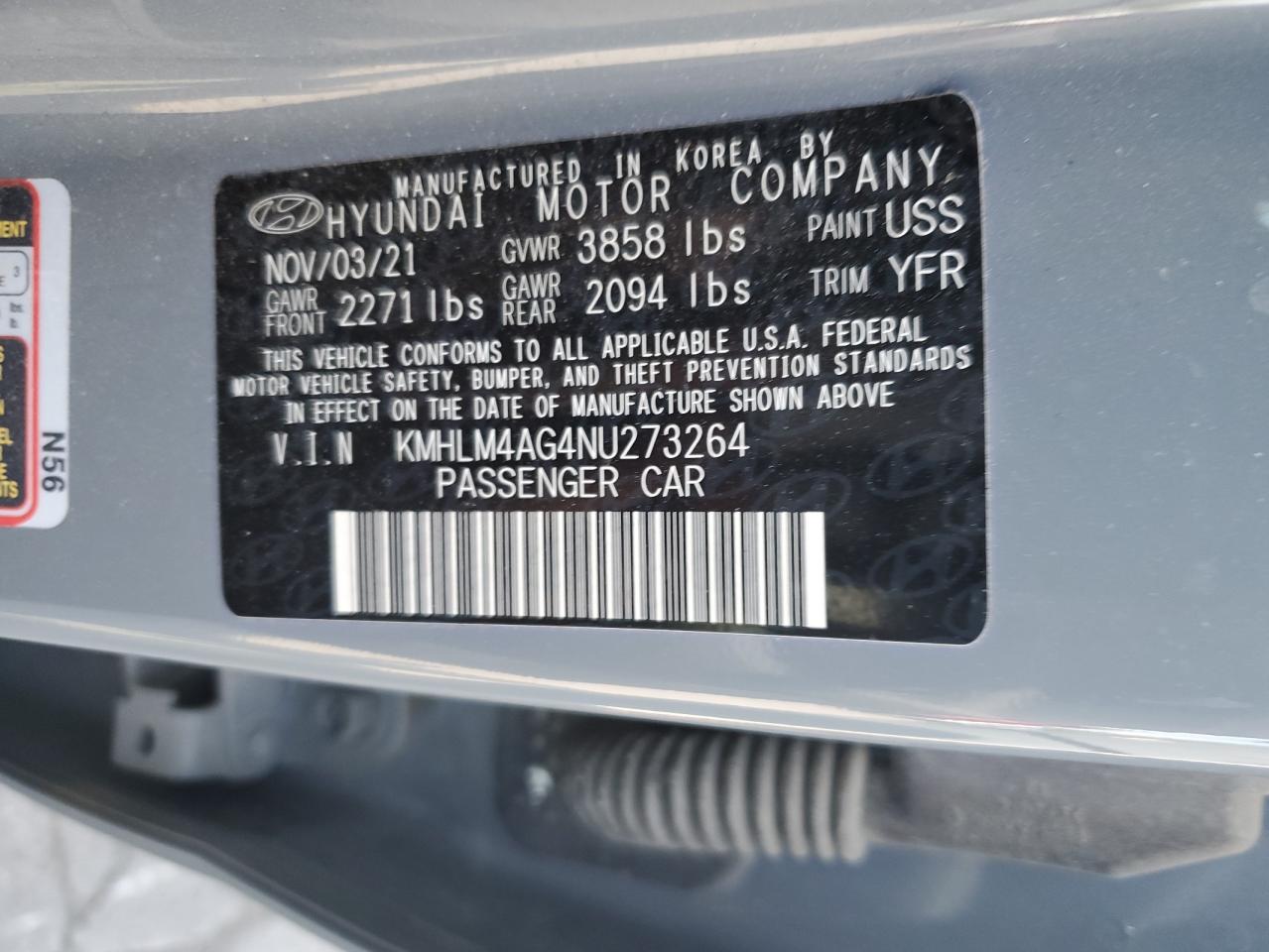 KMHLM4AG4NU273264 2022 Hyundai Elantra Sel