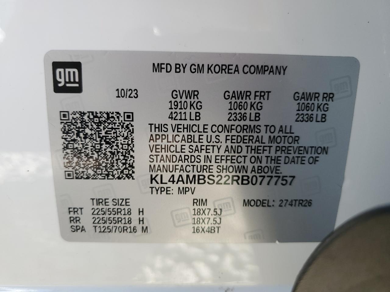 2024 Buick Encore Gx Preferred VIN: KL4AMBS22RB077757 Lot: 75288564