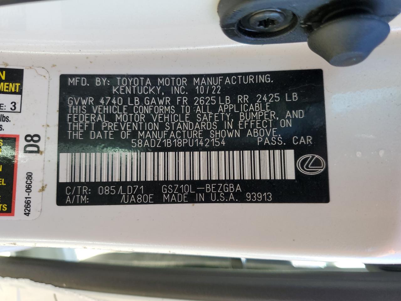 58ADZ1B18PU142154 2023 Lexus Es 350 Base