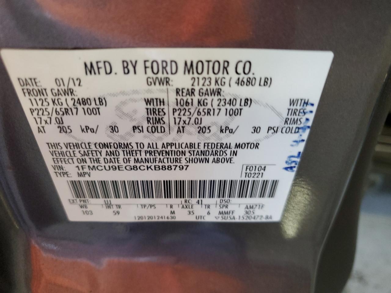 1FMCU9EG8CKB88797 2012 Ford Escape Limited