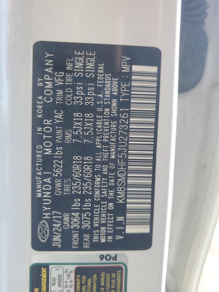 2018 Hyundai Santa Fe Se VIN: KM8SMDHF5JU273261 Lot: 71579974