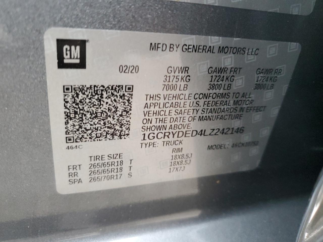 2020 Chevrolet Silverado K1500 Lt VIN: 1GCRYDED4LZ242146 Lot: 75675484