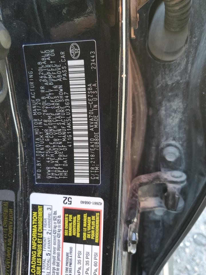 2020 Toyota Camry Se VIN: 4T1G11AK5LU336947 Lot: 76283974