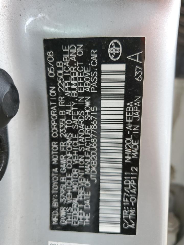 JTDKB20U687786715 2008 Toyota Prius