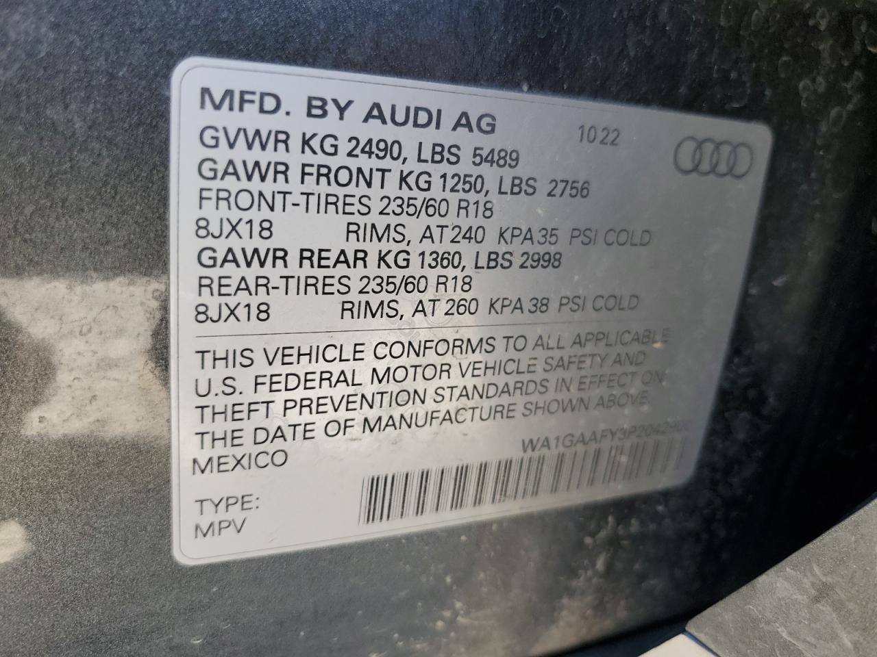 WA1GAAFY3P2042900 2023 Audi Q5 Premium 45