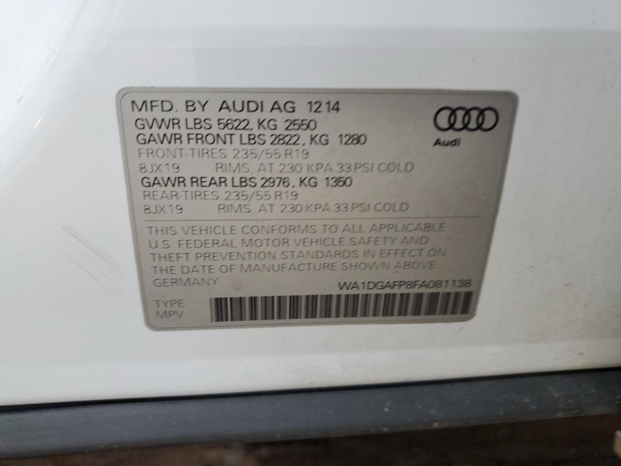 2015 Audi Q5 Premium Plus VIN: WA1DGAFP8FA081138 Lot: 74165934