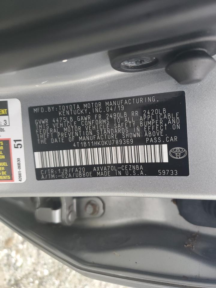 4T1B11HK0KU789369 2019 TOYOTA CAMRY - Image 13