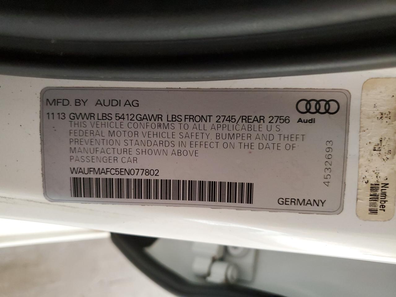 2014 Audi A6 Premium Plus VIN: WAUFMAFC5EN077802 Lot: 75658084