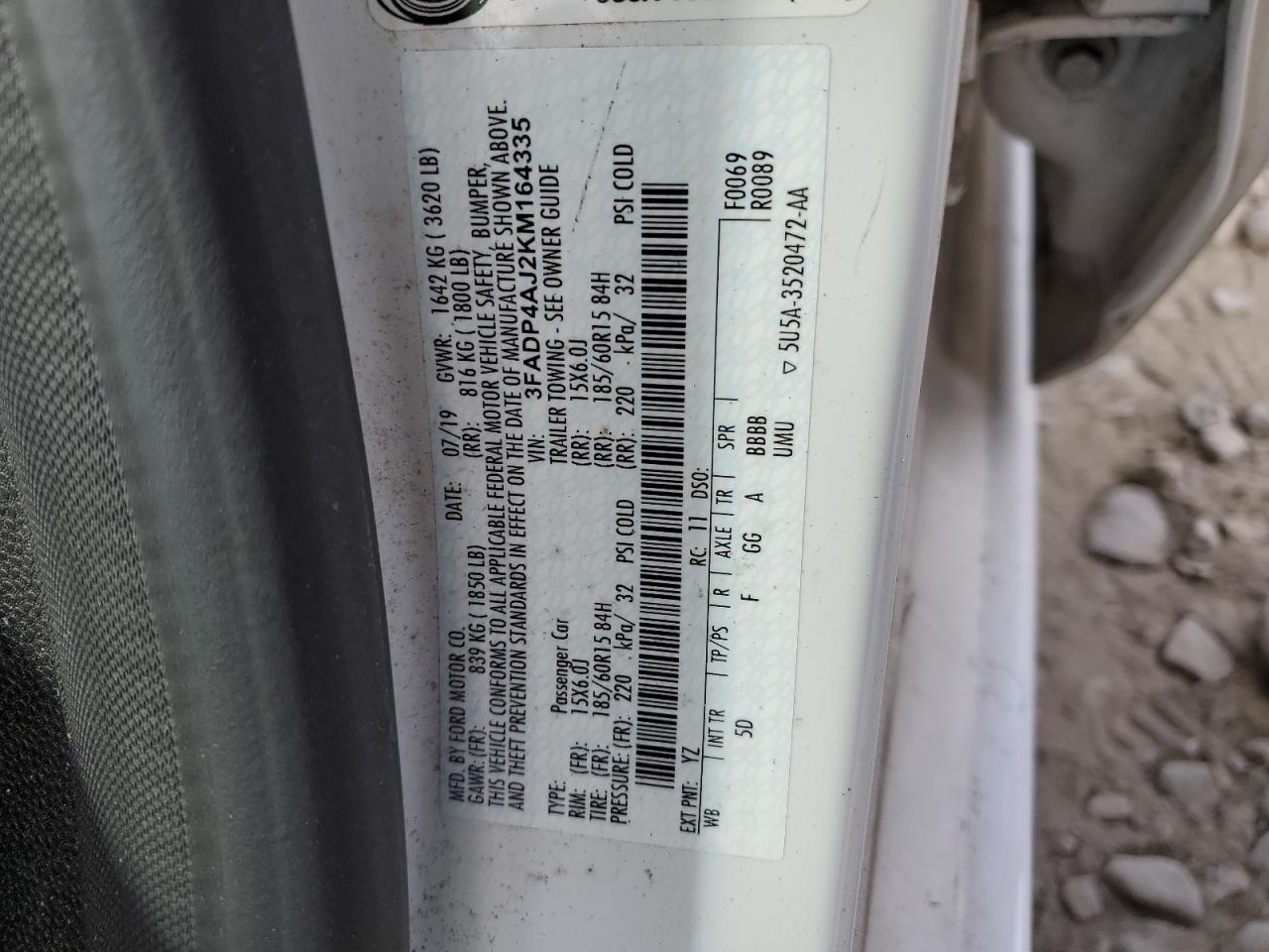 2019 Ford Fiesta S VIN: 3FADP4AJ2KM164335 Lot: 76018624