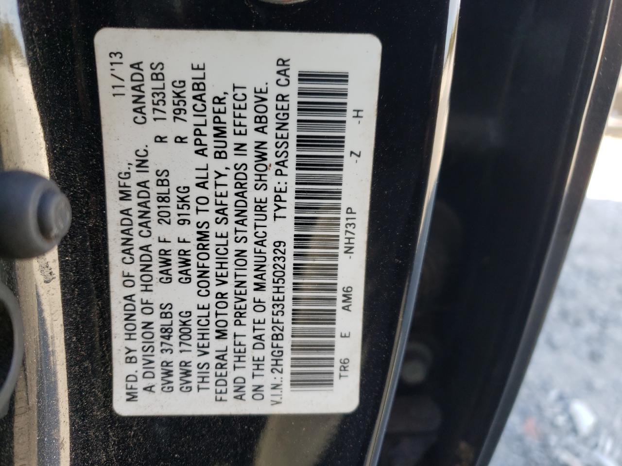 2HGFB2F53EH502329 2014 Honda Civic Lx