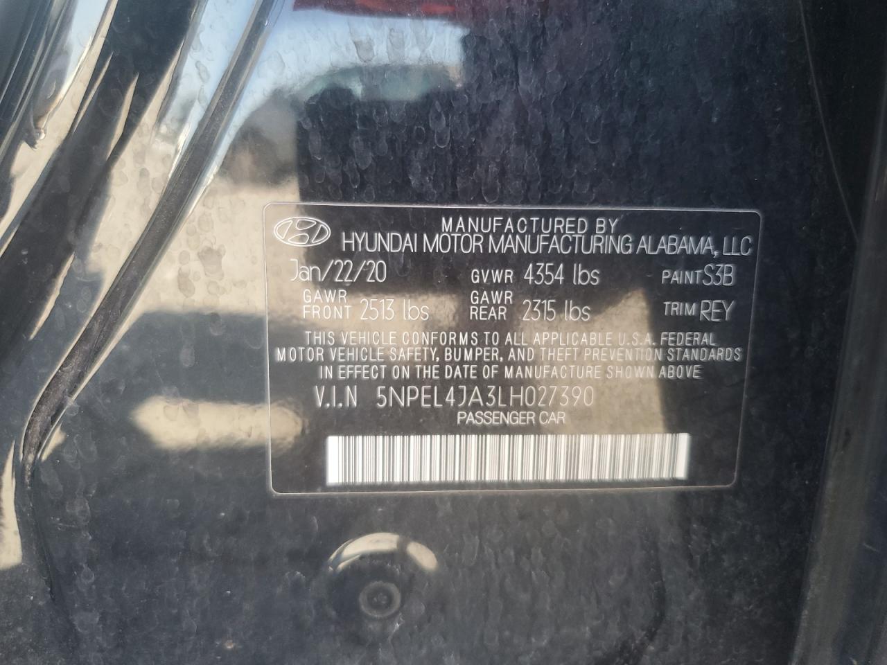 5NPEL4JA3LH027390 2020 Hyundai Sonata Sel