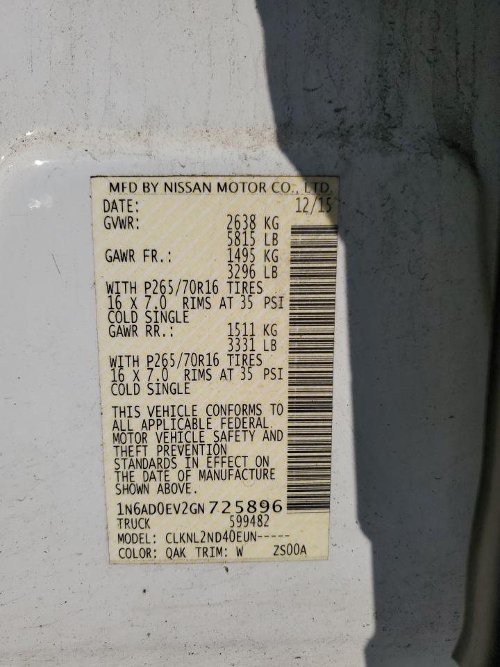 1N6AD0EV2GN725896 2016 Nissan Frontier S