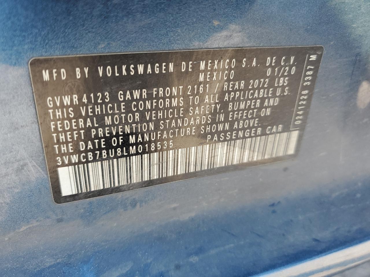 2020 Volkswagen Jetta S VIN: 3VWCB7BU8LM018535 Lot: 75480434