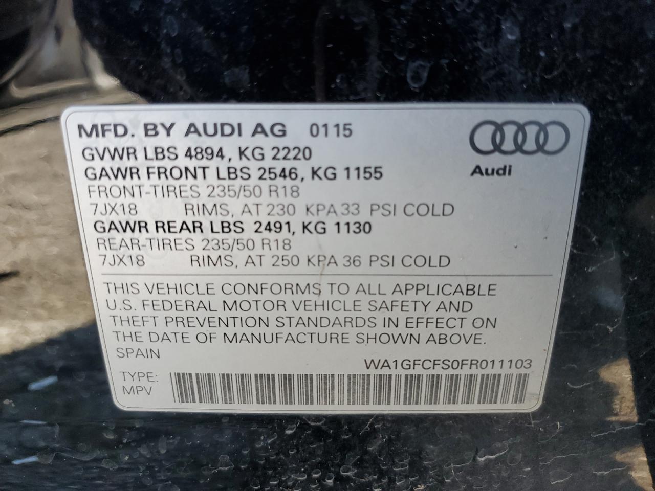 WA1GFCFS0FR011103 2015 Audi Q3 Prestige