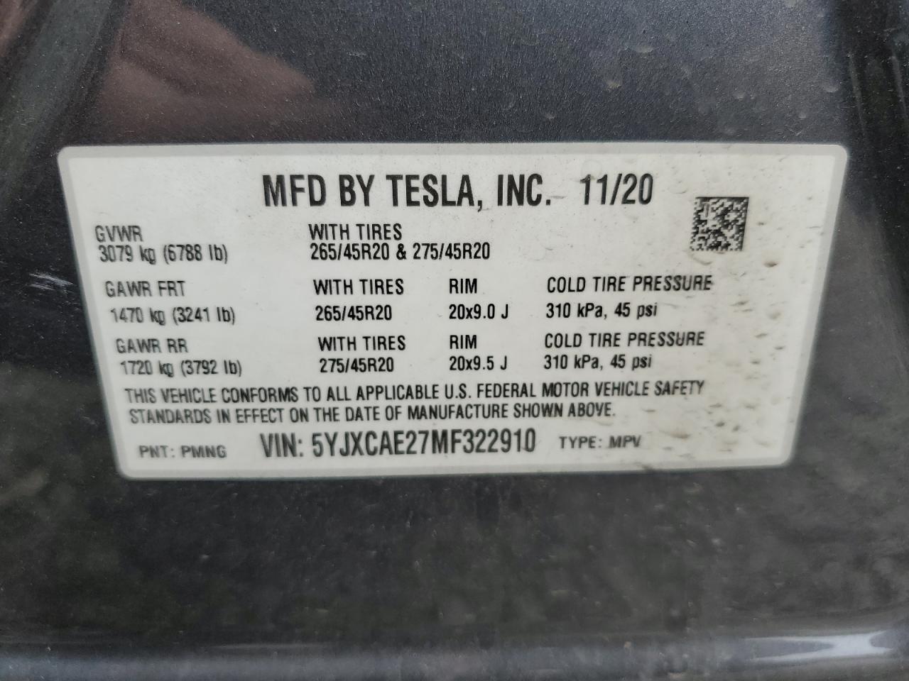 5YJXCAE27MF322910 2021 Tesla Model X