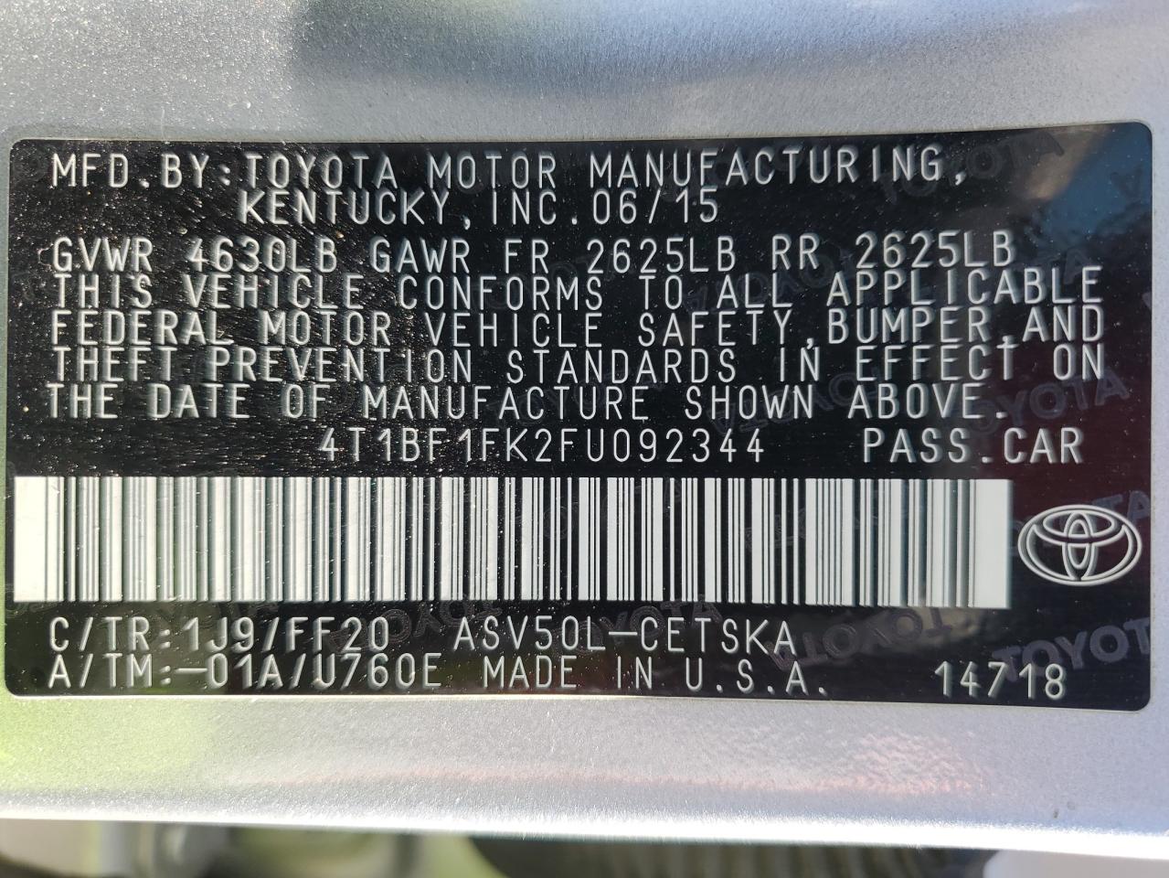 4T1BF1FK2FU092344 2015 Toyota Camry Le