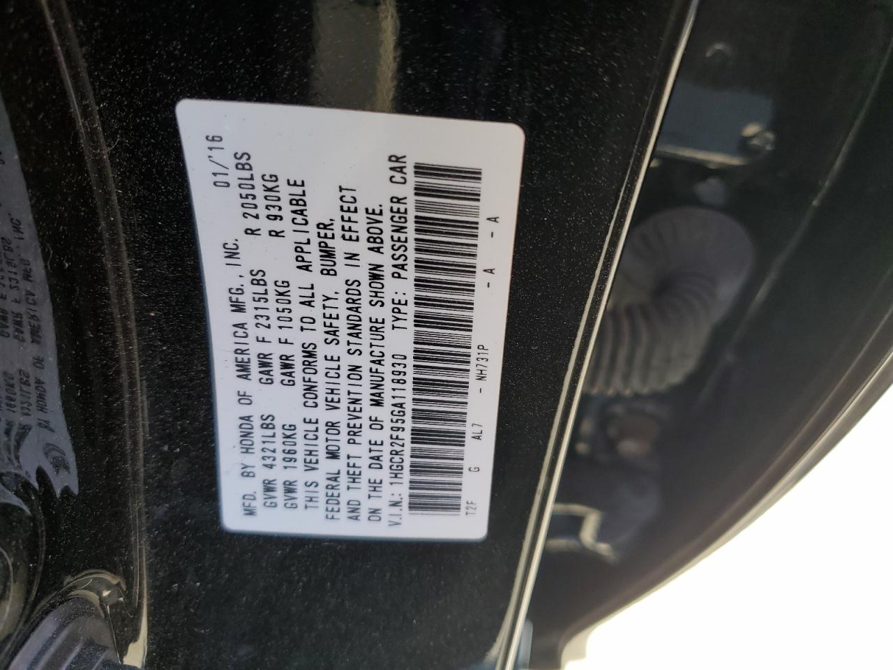 1HGCR2F95GA118930 2016 Honda Accord Exl