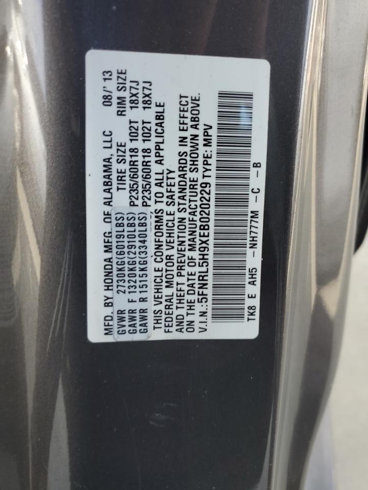 5FNRL5H9XEB020229 2014 Honda Odyssey Touring