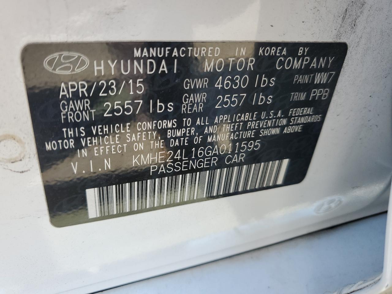 KMHE24L16GA011595 2016 Hyundai Sonata Hybrid