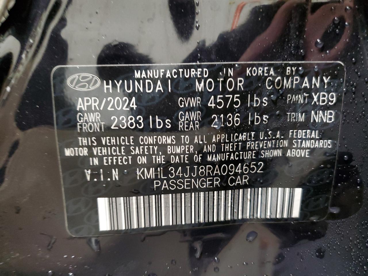 2024 Hyundai Sonata Hybrid VIN: KMHL34JJ8RA094652 Lot: 73640734