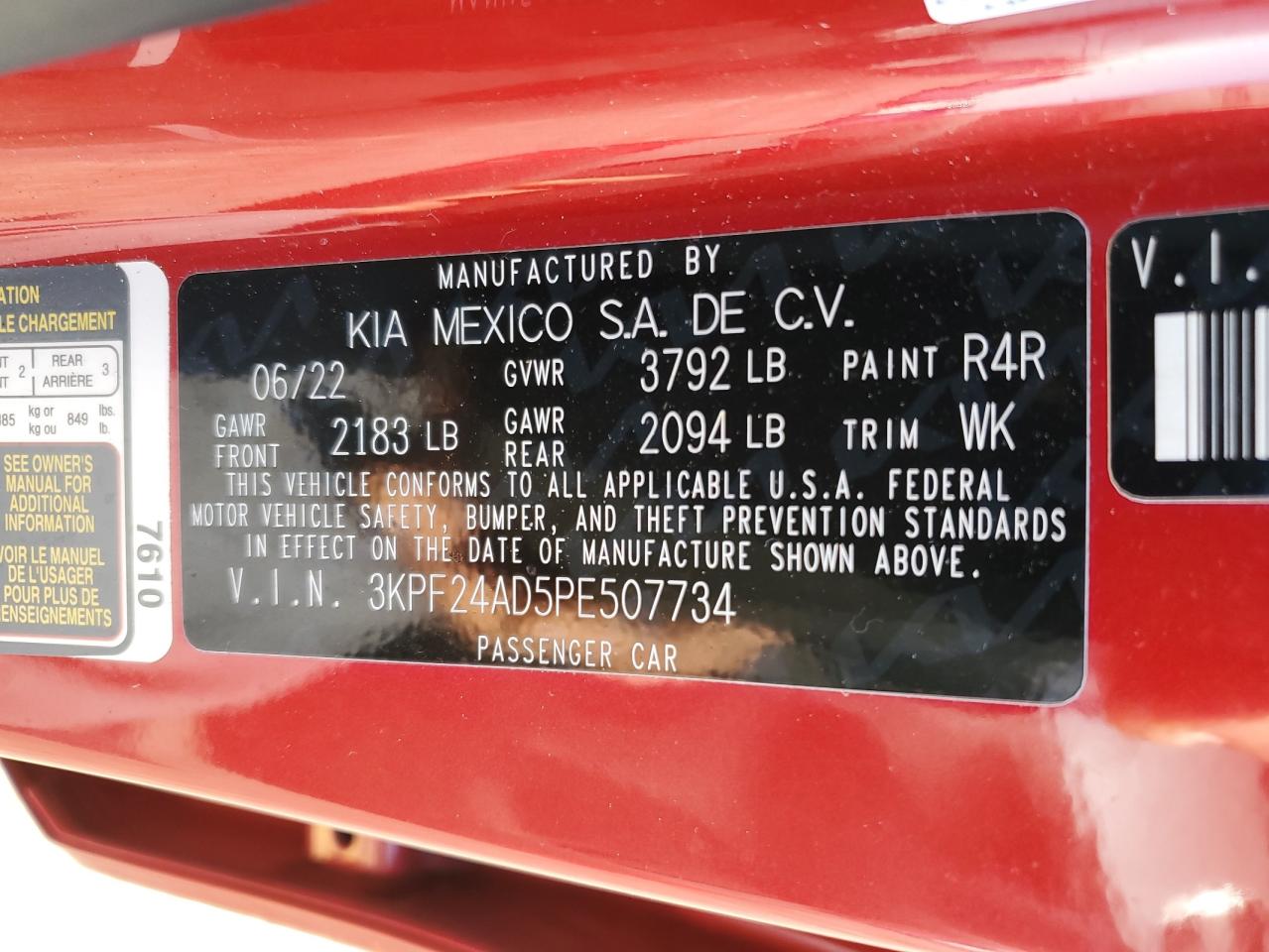 3KPF24AD5PE507734 2023 Kia Forte Lx