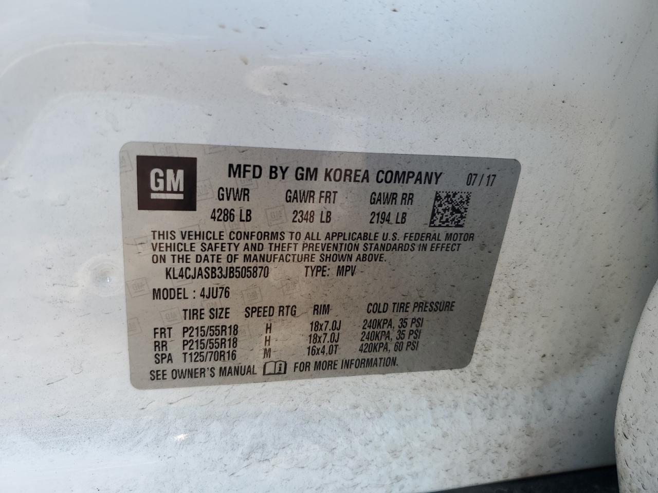 KL4CJASB3JB505870 2018 Buick Encore Preferred