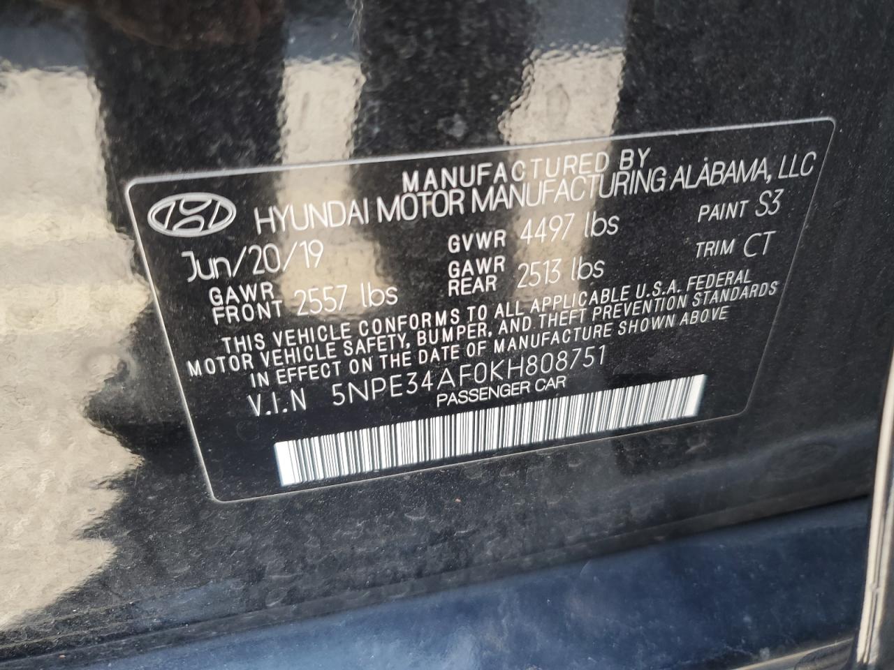 5NPE34AF0KH808751 2019 Hyundai Sonata Limited