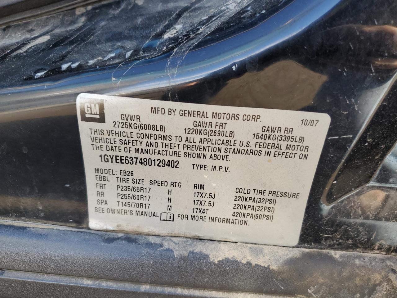 1GYEE637480129402 2008 Cadillac Srx