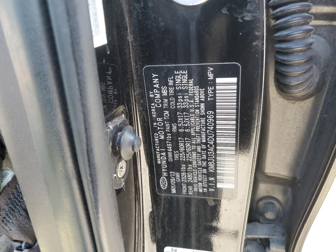 2013 Hyundai Tucson Gls VIN: KM8JU3AC4DU740969 Lot: 74008394