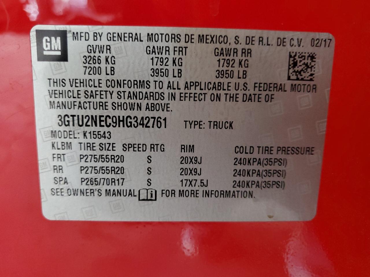 3GTU2NEC9HG342761 2017 GMC Sierra K1500 Slt