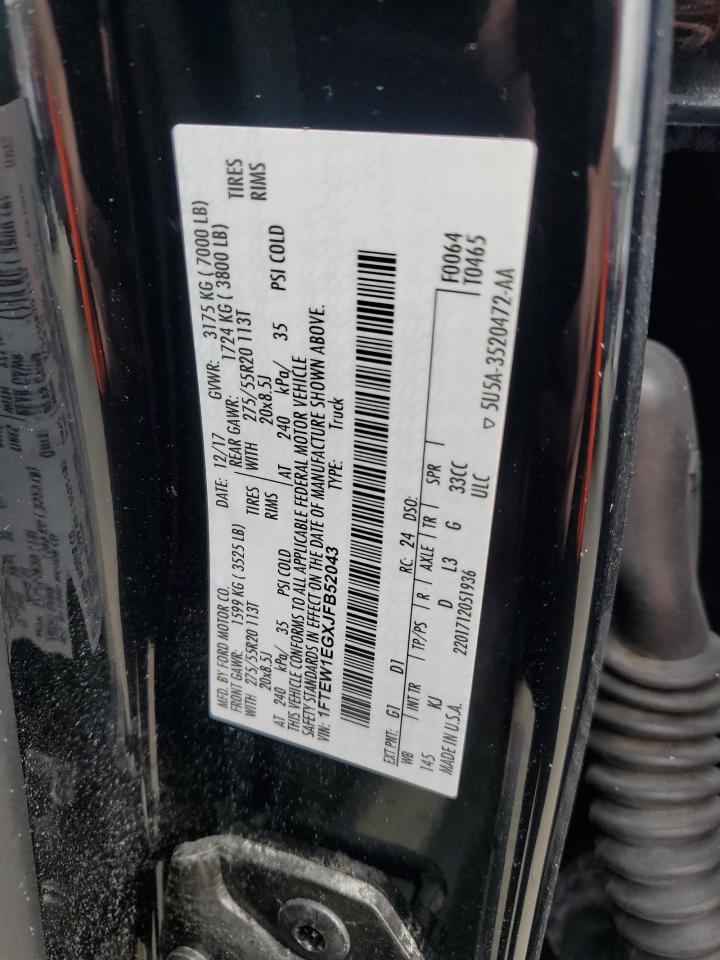 2018 Ford F150 Supercrew VIN: 1FTEW1EGXJFB52043 Lot: 75055644