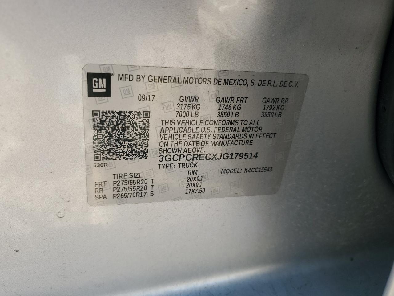 VIN 3GCPCRECXJG179514 2018 CHEVROLET ALL Models no.13