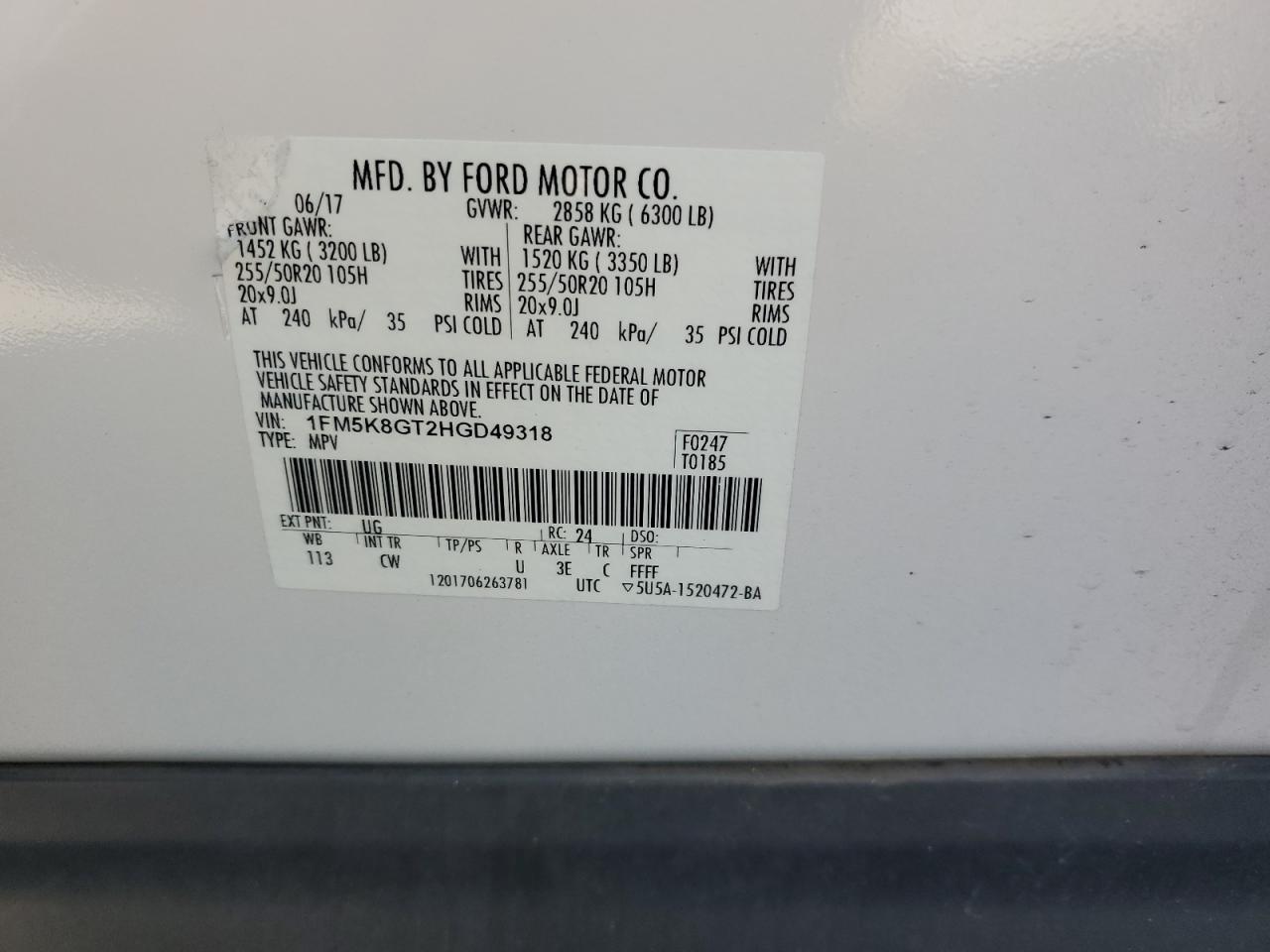 1FM5K8GT2HGD49318 2017 FORD EXPLORER - Image 13