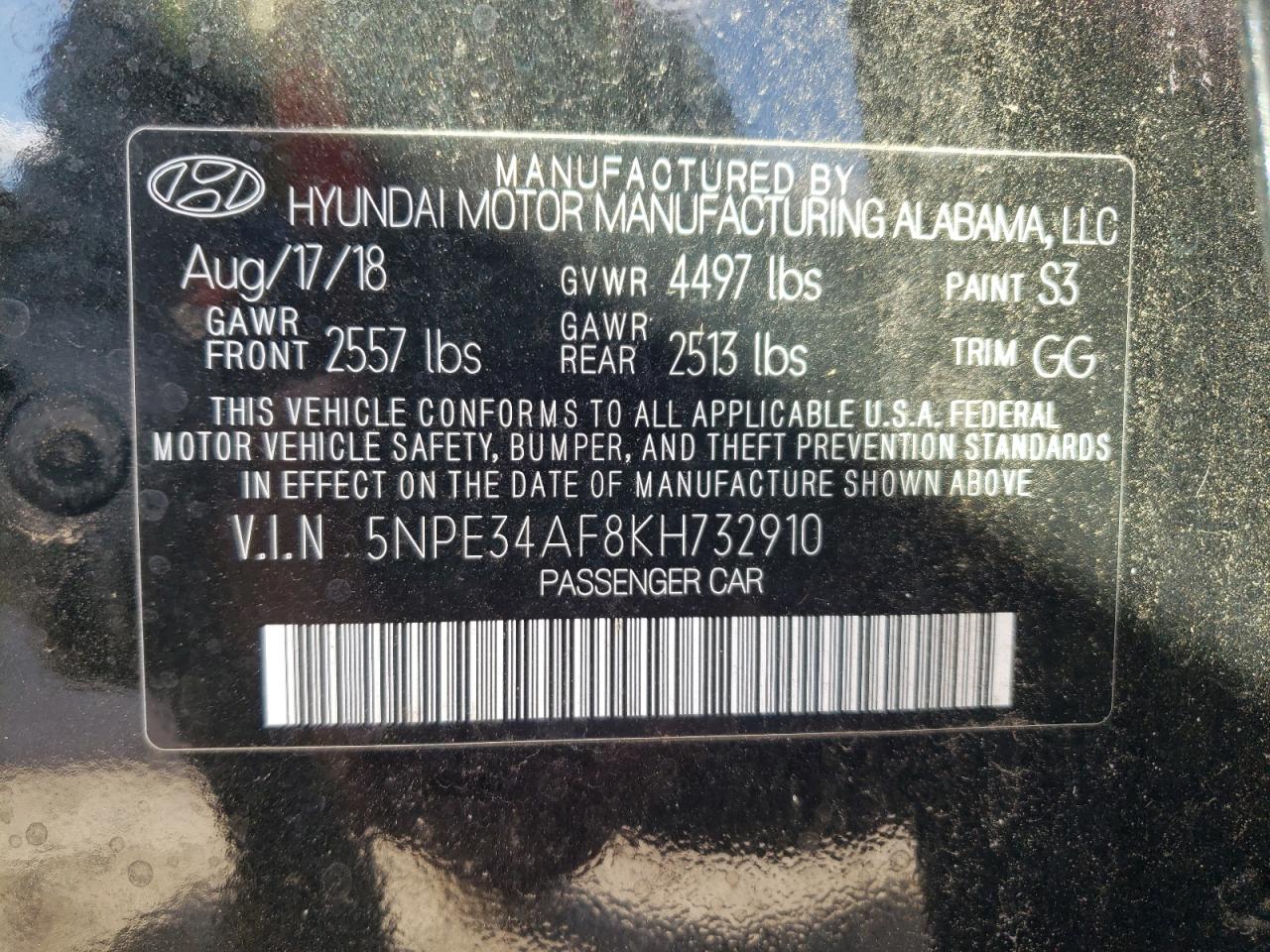 5NPE34AF8KH732910 2019 Hyundai Sonata Limited