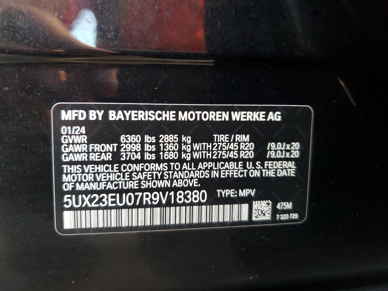 2024 BMW X5 xDrive40I VIN: 5UX23EU07R9V18380 Lot: 74187154