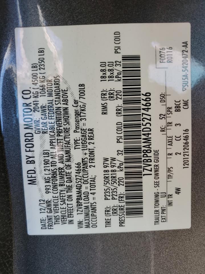 2013 Ford Mustang VIN: 1ZVBP8AM4D5274666 Lot: 74381134