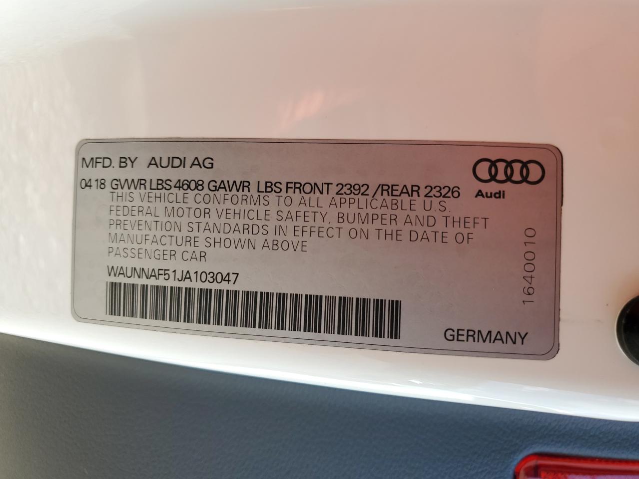 WAUNNAF51JA103047 2018 Audi A5 Premium