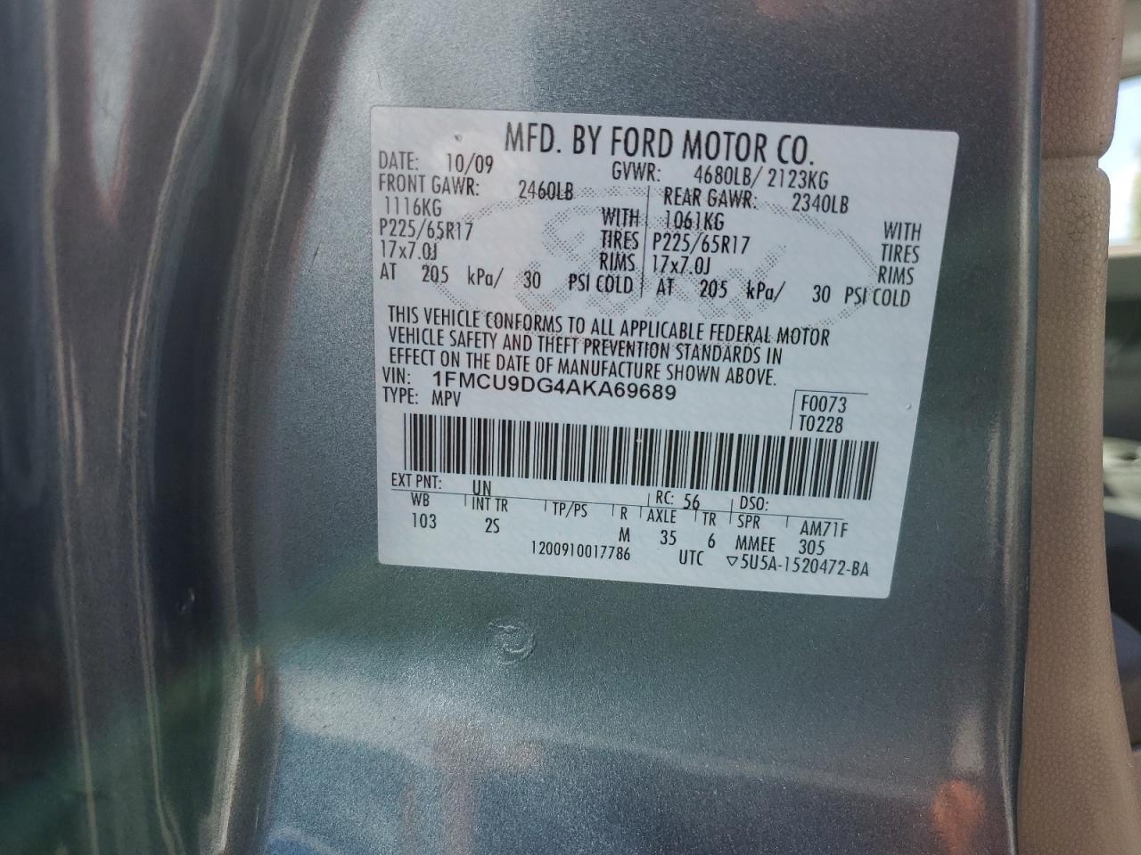 1FMCU9DG4AKA69689 2010 Ford Escape Xlt