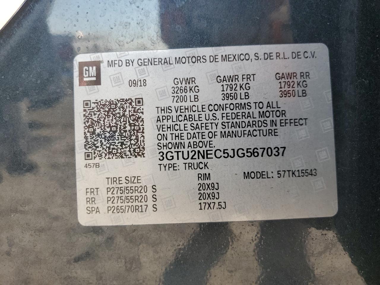 3GTU2NEC5JG567037 2018 GMC Sierra K1500 Slt