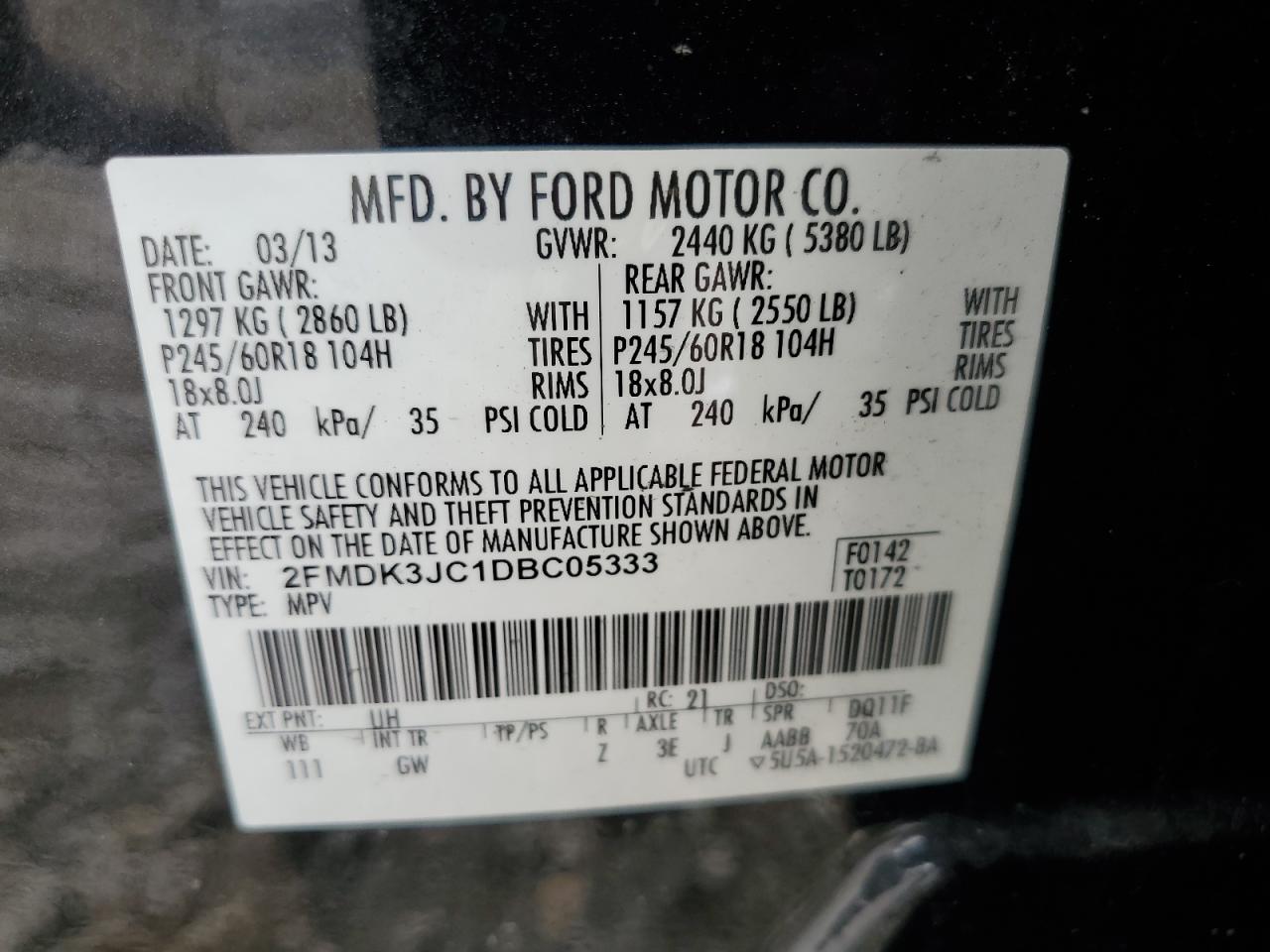 2FMDK3JC1DBC05333 2013 Ford Edge Sel