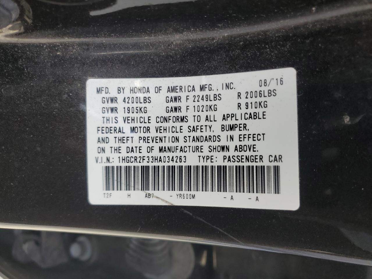 1HGCR2F33HA034263 2017 Honda Accord Lx