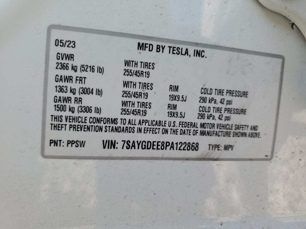 VIN 7SAYGDEE8PA122868 2023 TESLA MODEL Y no.12