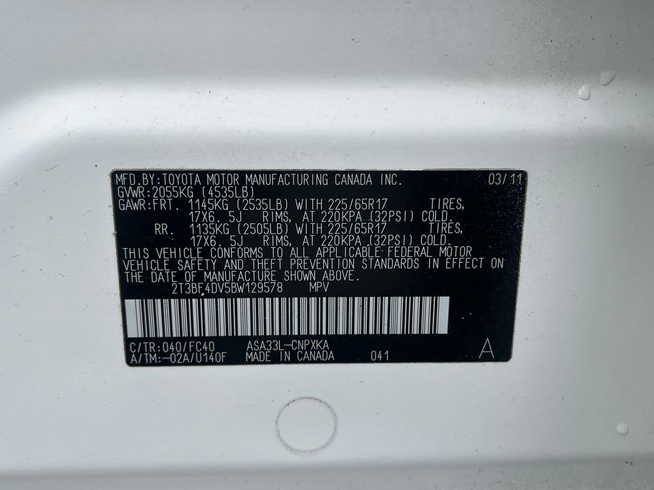 2T3BF4DV5BW129578 2011 Toyota Rav4