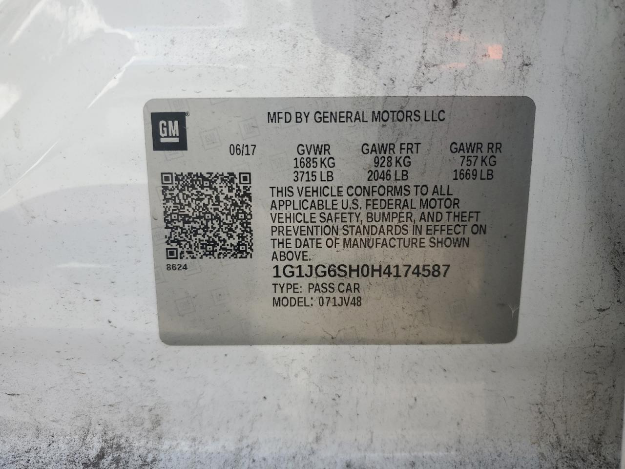 2017 Chevrolet Sonic VIN: 1G1JG6SH0H4174587 Lot: 74589924