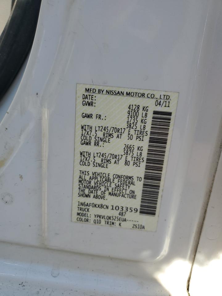 2012 Nissan Nv 2500 VIN: 1N6AF0KX8CN103359 Lot: 77468664