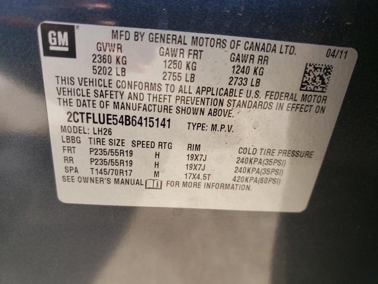 2CTFLUE54B6415141 2011 GMC Terrain Slt